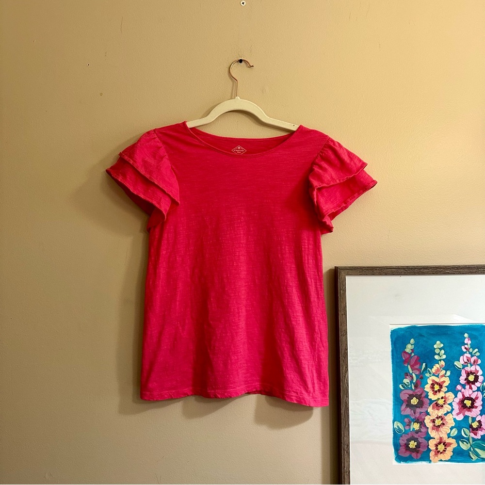 Women's Pink Ruffle Sleeve Top - Picture 3 of 5